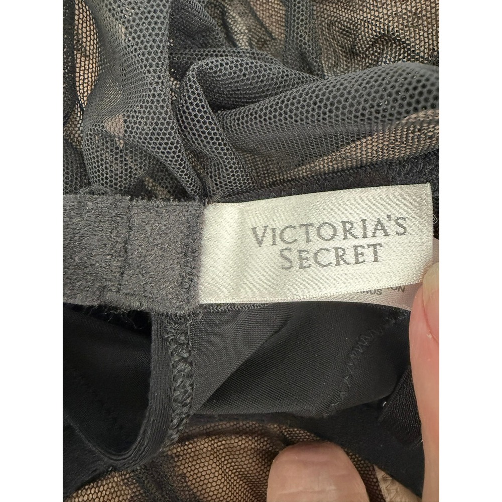 Victorias Secret 36C Black Ruched Lace Garter Chemise Lingerie Padded Underwire - Picture 12 of 15
